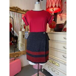 vintage 1990s ralph lauren wool wrap skirt gray and red blanket stitched mini m
